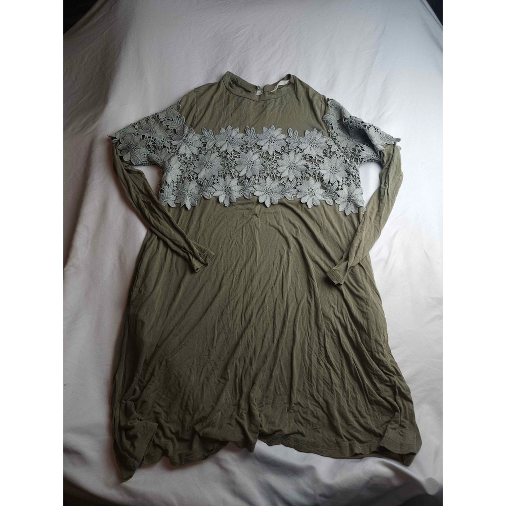 Andree by Unit Olive Green Floral Crochet Lace‎ Long Sleeve Dress Medium